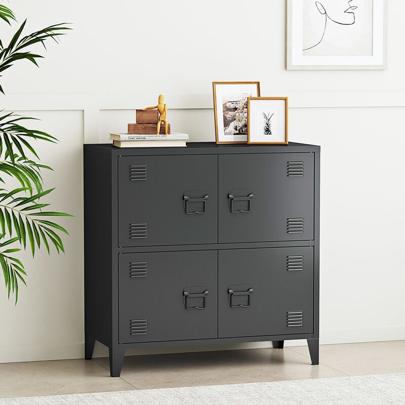 Armoire de bureau métallique Hamina à 4 portes acier 82 x 80 x 40 cm noir [en.casa]