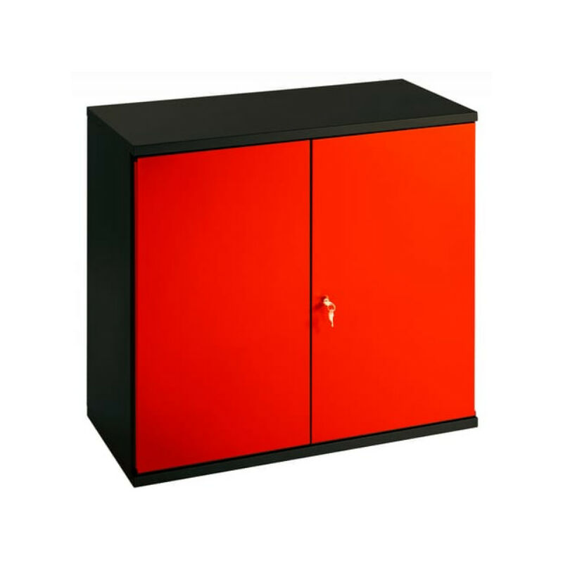 Les Tendances - Armoire de bureau métallique 2 portes rouge et noir Folia L 80 x H 72 x P 41 cm