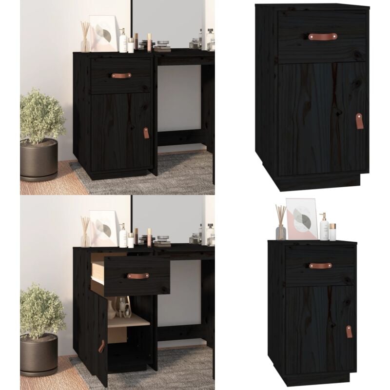 Vidaxl - Armoire de bureau Noir 40x50x75 cm Bois massif de pin - Meuble De Bureau - Armoire De Rangement - Meuble Design - Bois Massif - Pin - Home &