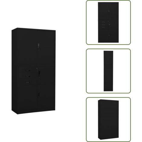 Armoire de bureau Noir 90x40x180 cm Acier - Meuble De Bureau - Armoire De Rangement - Classeur - Armoire Métallique - Organisation De Bureau
