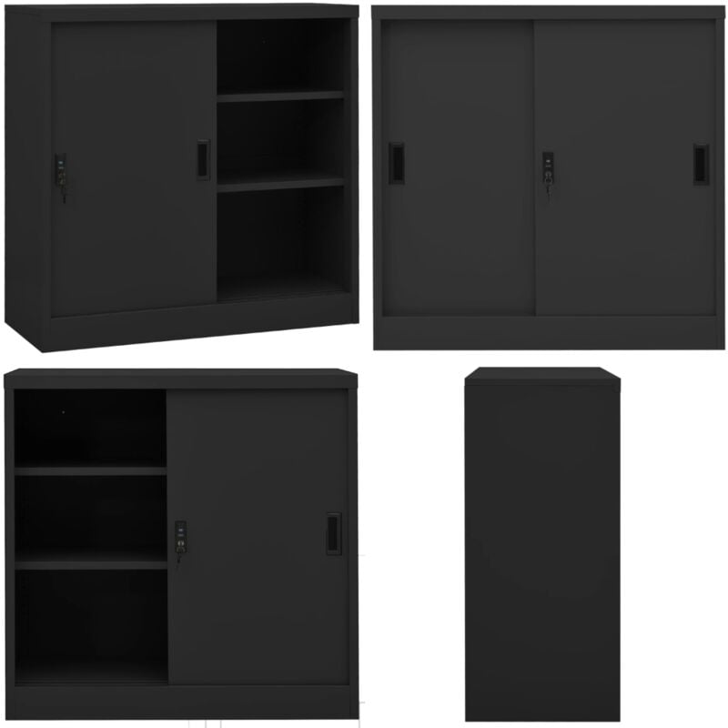 Armoire de bureau porte coulissante Anthracite 90x40x90cm Acier - Armoire De Bureau - Meuble De Rangement - Classeur - Armoire Métallique - Armoire