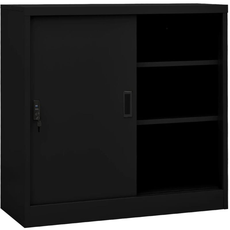 Armoire de bureau avec porte coulissante Noir 90x40x90 cm Acier