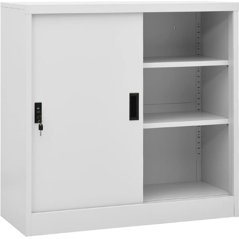 Armoire de bureau porte coulissante Gris clair 90x40x90cm Acier