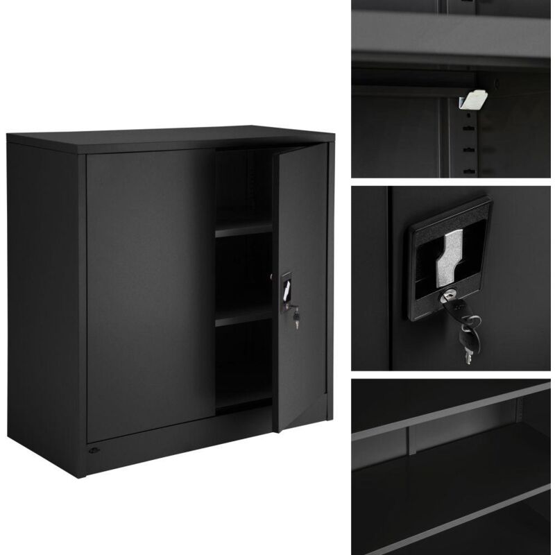 Helloshop26 - Armoire de bureau verrouillable dotée de 2 étagères. meuble 3 niveaux noir