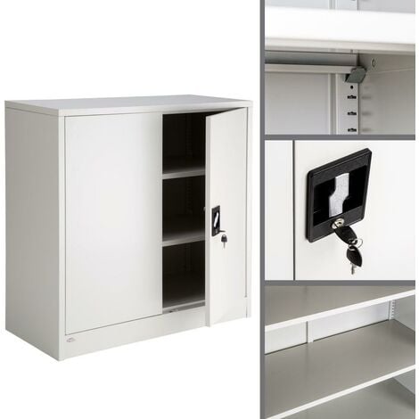 Armoire de bureau verrouillable métallique étagère meuble 3 niveaux gris - Gris