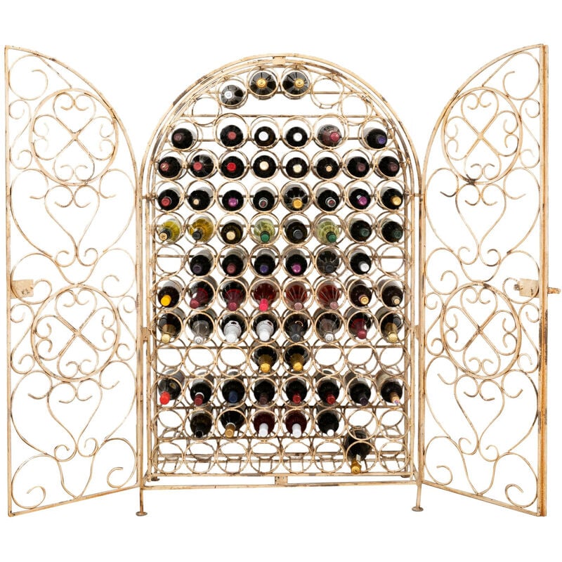 Armoire de cave à vin en fer forgé massif avec finition blanc antique
