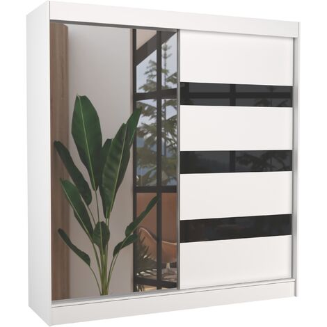 Armoire de chambre 1 porte blanche et noir laquée 1 porte miroir Voka - 3 tailles-Largeur 120 cm