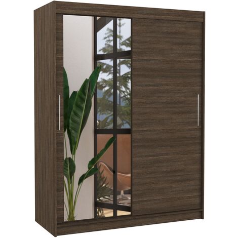 Armoire de chambre 2 portes coulissantes 1 marron 1 miroir Bianky 150cm