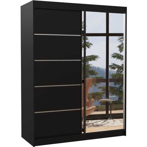 Armoire de chambre 2 portes coulissantes 1 noir et 1 miroir Limka 150cm
