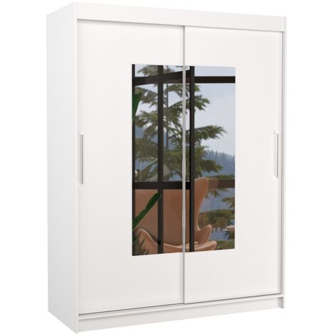 Armoire de chambre 2 portes coulissantes blanc et miroir Dova 150cm