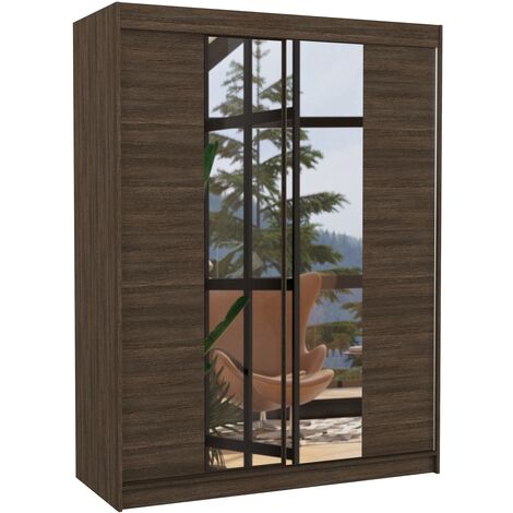 Armoire de chambre 2 portes coulissantes bois marron et miroir Zomka 150cm