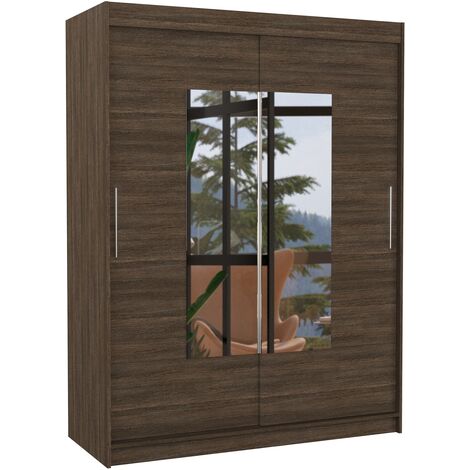 Armoire de chambre 2 portes coulissantes marron et miroir Dova 150cm