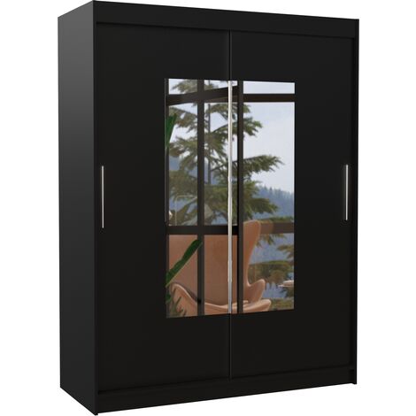 Armoire de chambre 2 portes coulissantes noir et miroir Dova 150cm