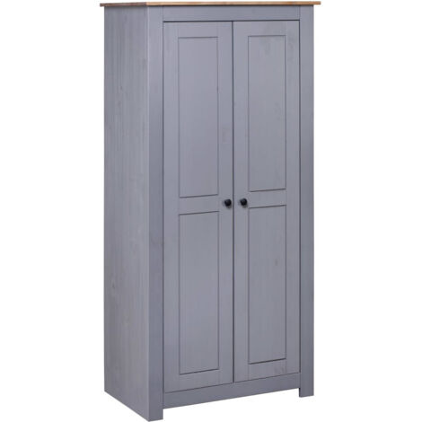 Armoire de chambre 2 portes en bois de pin massif Autika 80cm – Élégance rustique et polyvalence-Gris