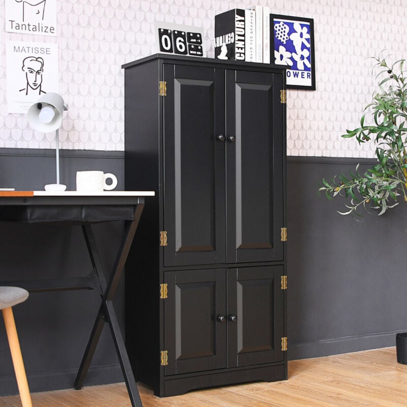 Design In - Armoire de Chambre 2 Portes Style Vintage Étagères Réglables mdf Noir CW92084