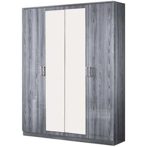 Armoire de chambre 4 portes battantes bois chêne grisé Nikoza 116cm
