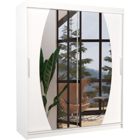 Armoire de chambre à coucher 2 portes coulissantes blanc et miroir Balko 180cm