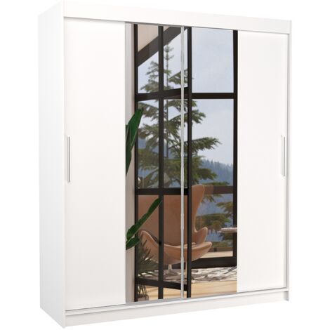 Armoire de chambre à coucher 2 portes coulissantes blanc et miroir Dally 180cm