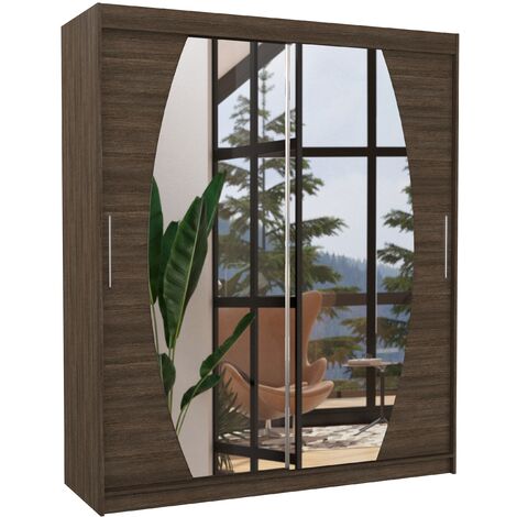 Armoire de chambre à coucher 2 portes coulissantes marron et miroir Balko 180cm