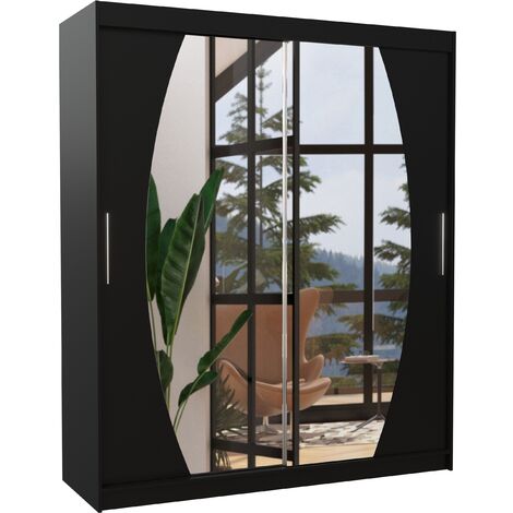Armoire de chambre à coucher 2 portes coulissantes noir et miroir Balko 180cm