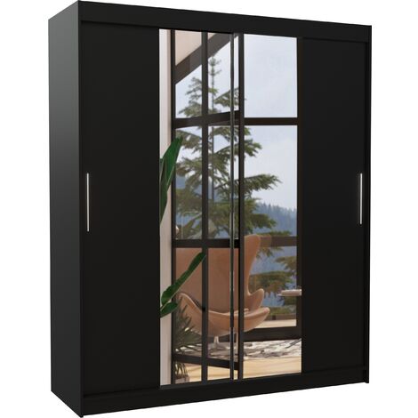 Armoire de chambre à coucher 2 portes coulissantes noir et miroir Dally 180cm