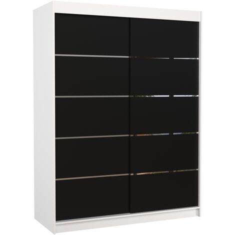 Armoire de chambre à coucher blanche 2 portes coulissantes bois noir et alu Kubik 150cm