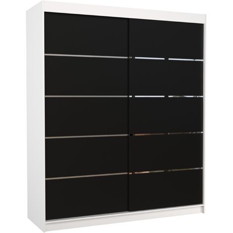 Armoire de chambre à coucher blanche 2 portes coulissantes noir et alu Pimka 180cm