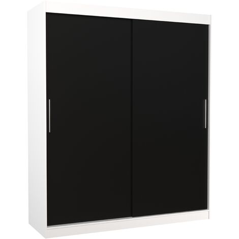 Armoire de chambre à coucher blanche 2 portes coulissantes noir Kelly 180cm