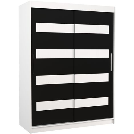 Armoire de chambre à coucher blanche 2 portes coulissantes noir mat et blanc laqué Zanko 150cm