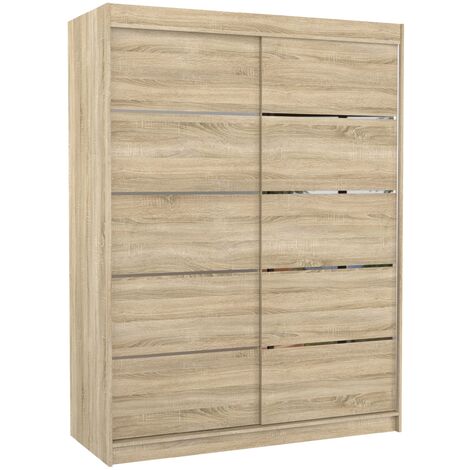 Armoire de chambre à coucher bois clair 2 portes coulissantes bois clair et alu Kubik 150cm