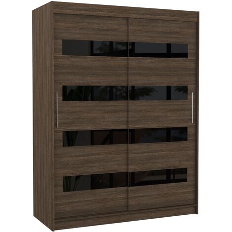 Armoire de chambre à coucher marron 2 portes coulissantes marron mat et noir laqué Zanko 150cm