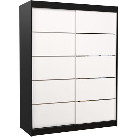 Armoire de chambre à coucher noir 2 portes coulissantes bois blanc et alu Kubik 150cm