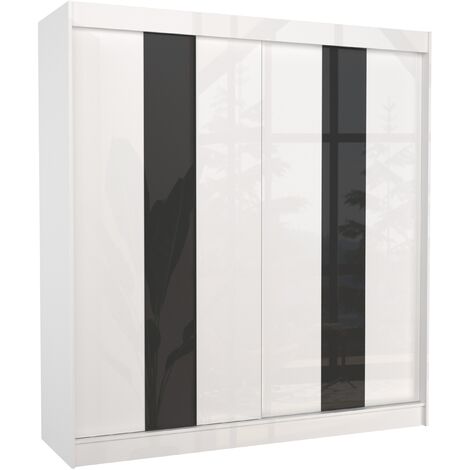 Armoire de chambre à portes coulissantes bois blanc mat et noir laqué Karola - 3 tailles-Largeur 120 cm