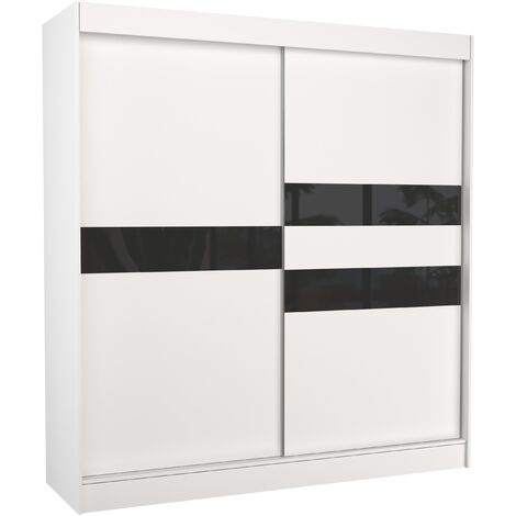 Armoire de chambre à portes coulissantes bois blanc mat et noir laqué Korza - 3 tailles-Largeur 200 cm