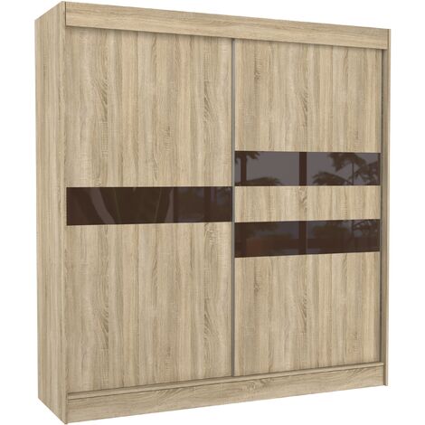 Armoire de chambre à portes coulissantes bois clair mat et marron laqué Korza - 3 tailles-Largeur 200 cm