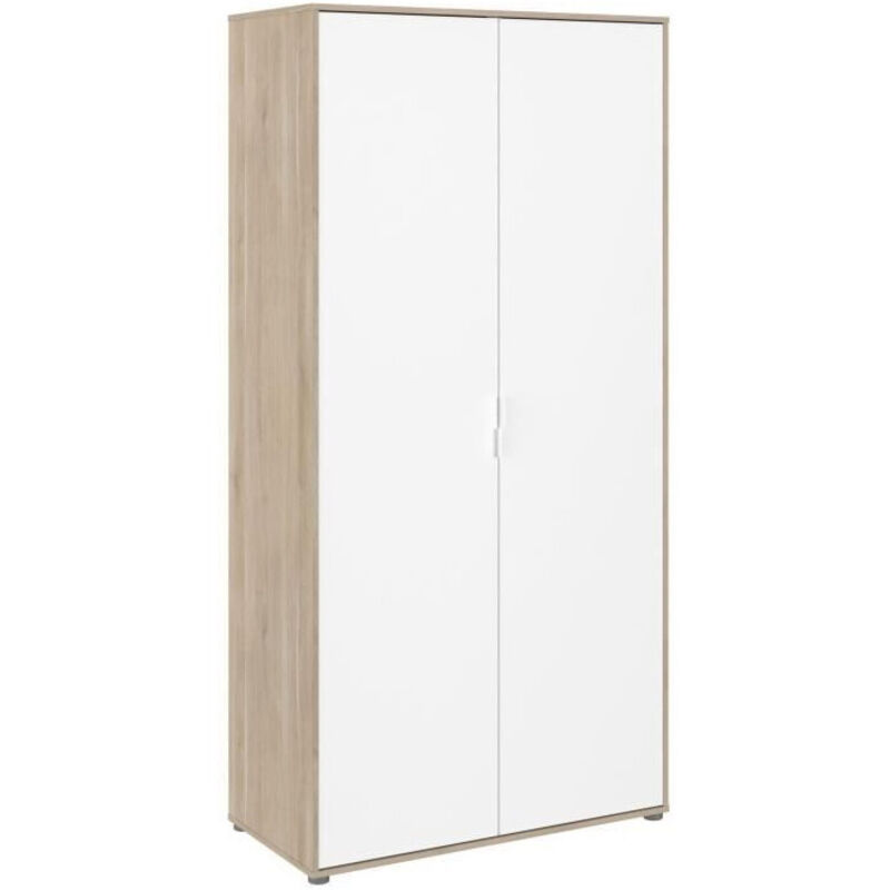 Armoire de chambre - Décor Blanc et chene - 2 portes battantes - L100 x P50,2 x H204,3 cm - AALBORG PARISOT