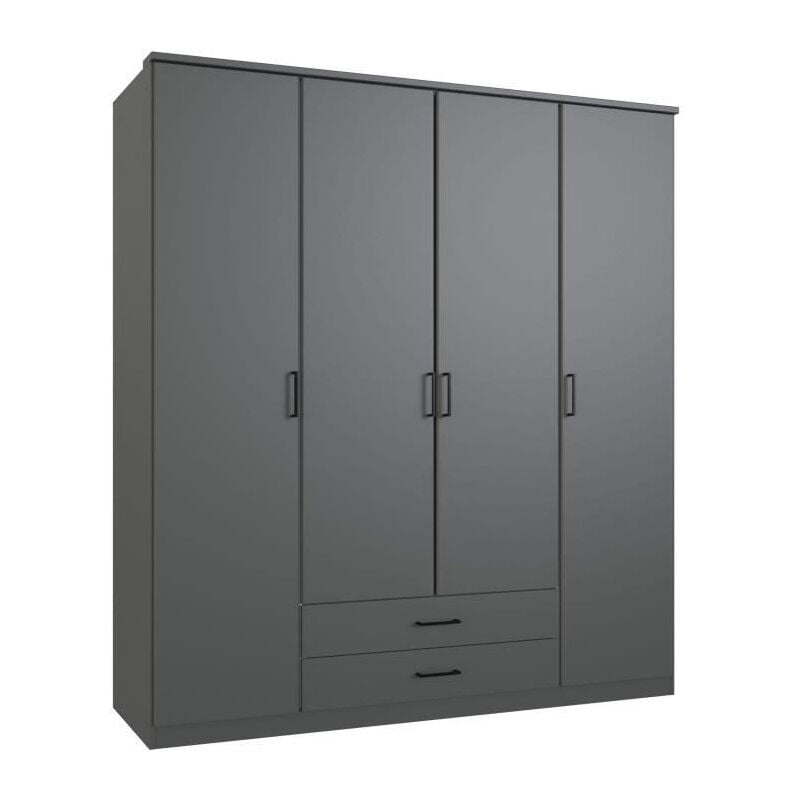 Wimex - Armoire de chambre - arta - Graphite - 4 portes battantes - 2 tiroirs - 180 x 58 x 199 cm