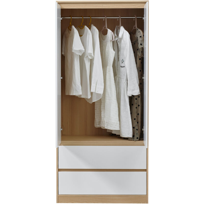 [en.casa] - Armoire de chambre Bastheim avec 2 tiroirs mdf 176 x 80 x 52 cm effet chêne blanc
