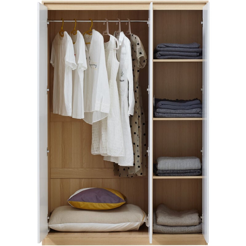 [en.casa] - Armoire de chambre Bastheim avec 4 étagères mdf 176 x 120 x 52 cm effet chêne blanc