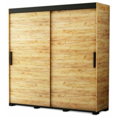 Armoire de Chambre Berg 200 avec 2 Portes Coulissantes Loft Style Pieds en métal Penderie avec étagères 200,5 cm Sans tiroirs