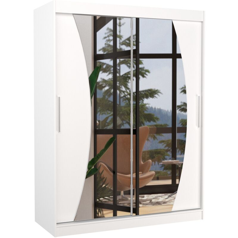 Les Tendances - Armoire de chambre blanche 2 portes coulissantes avec miroir Modela 150cm Les Tendances - Armoire de chambre blanche 2 portes coulissantes avec miroir Modela 150cm
