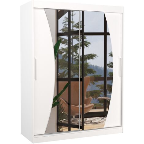 Armoire de chambre blanche 2 portes coulissantes avec miroir Modela 150cm