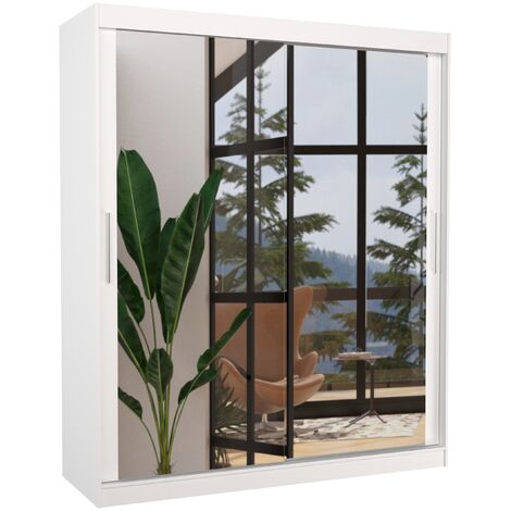 Armoire de chambre blanche 2 portes coulissantes avec miroir Toraz 180cm