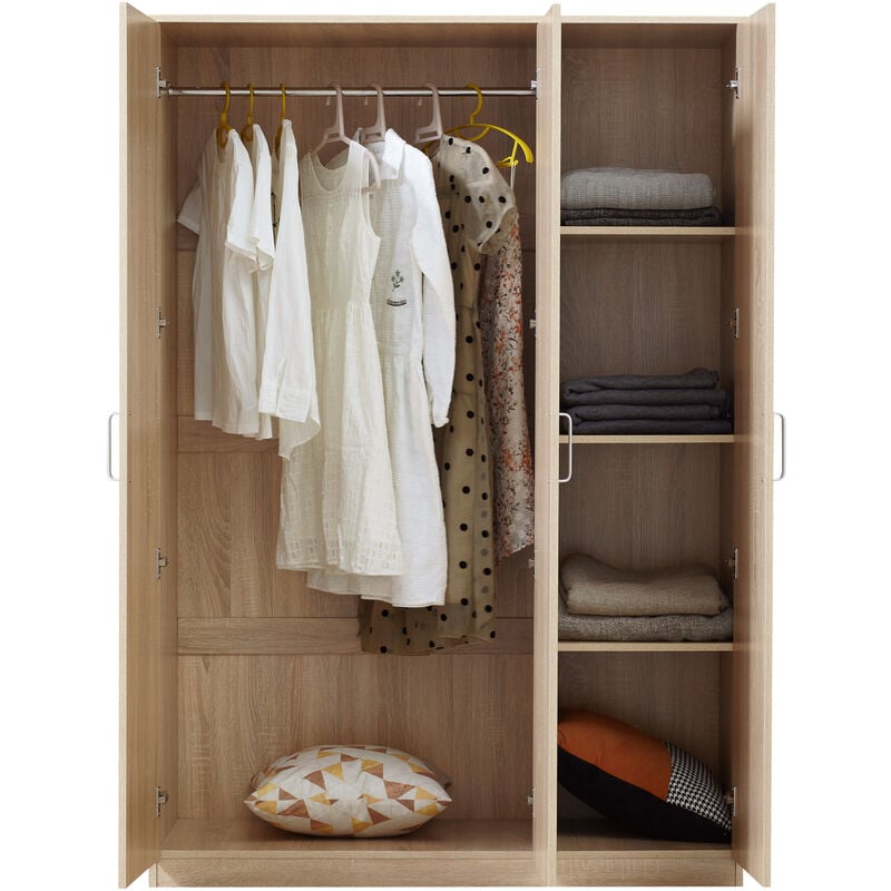 [en.casa] - Armoire de chambre Bodolz 4 étagères mdf 176 x 120 x 52 cm effet chêne sonoma
