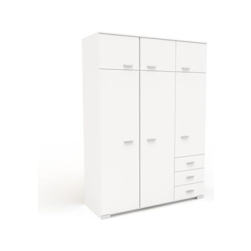 Sans Marque - Armoire de chambre contemporaine blanche - cosmos - l 146 cm - 6 portes, 3 tiroirs