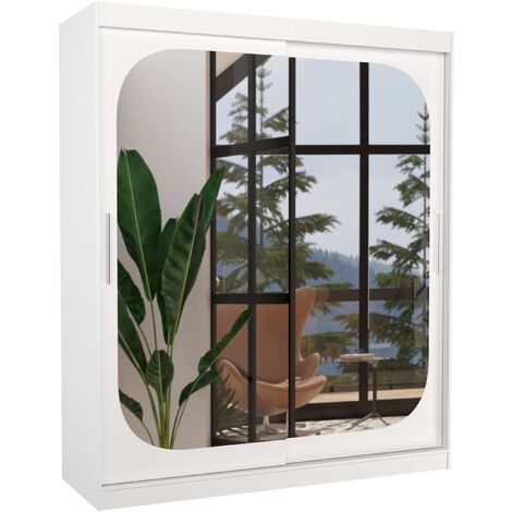 Armoire de chambre design blanche 2 portes coulissantes avec miroir Ibizo 180cm