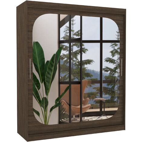 Armoire de chambre design marron 2 portes coulissantes avec miroir Ibizo 180cm