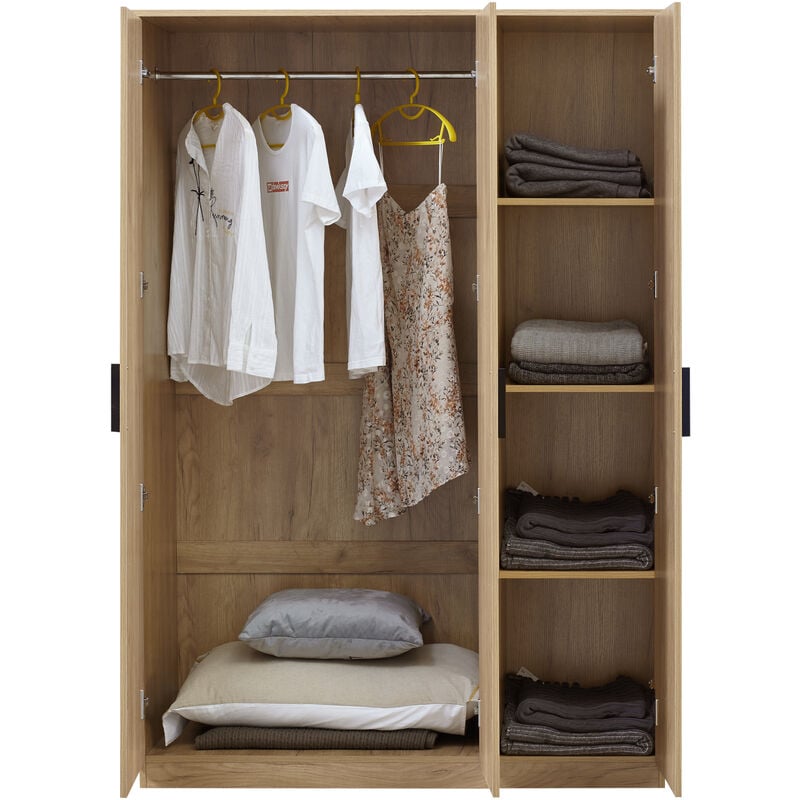 [en.casa] - Armoire de chambre Eiselfing 1 penderie 4 étagères mdf 176 x 120 x 52 cm effet chêne