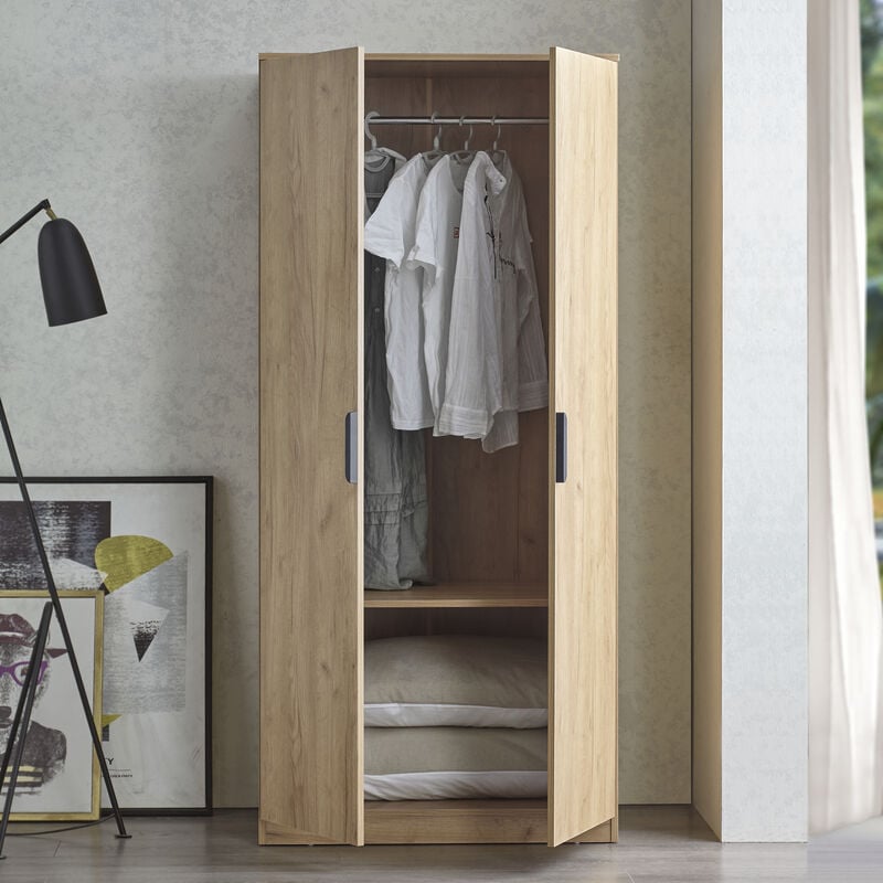 [en.casa] - Armoire de chambre Eiselfing 1 penderie et 1 étagère mdf 176 x 80 x 52 cm effet chêne