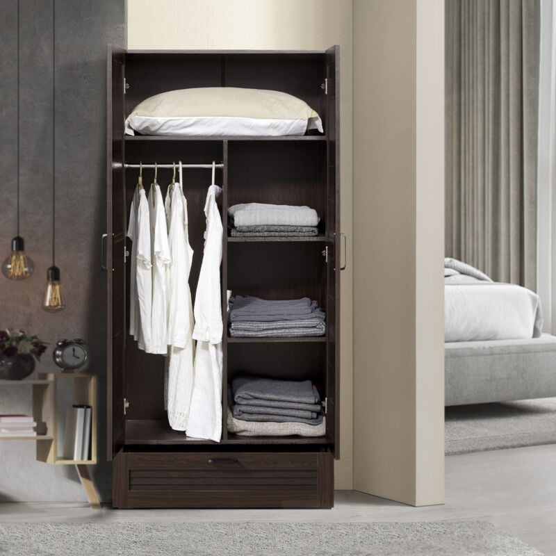 [en.casa] - Armoire de chambre Finning 4 étagères 1 tiroir mdf 176 x 80 x 52 cm effet noyer foncé